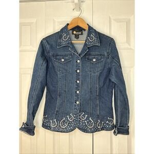 Christine Alexander Stretch Denim Jacket W/swarovski Crystal Horseshoe Design SM